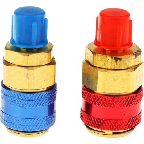 1 Pair A/C R134a Quick Couplers Connector High Low Side Adapter 1/4" inch Air-conditioning Replacement Part 50*25mm Blue/Red