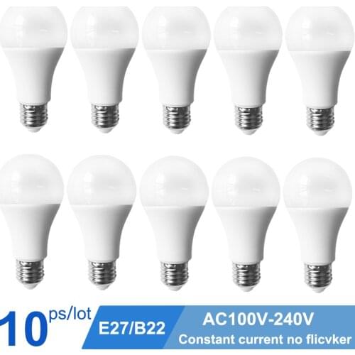10pcs/lot LED Bulb Lamps E27 B22 LED Lights Lampada Bedroom Reading Downlight 3W 6W 9W 12W 15W 18W AC110V 220V Cold White Warm