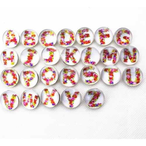 26Pcs/Lot Alphabet A-Z flower Letter Snap Button glass Snap Button Charms Ginger Snaps diy Jewelry 18mm