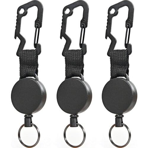 3 pcs/lot Retractable Keychain Heavy Duty Badge Holder Reel with Multitool Carabiner Clip Key Ring with Steel Wire Supplies