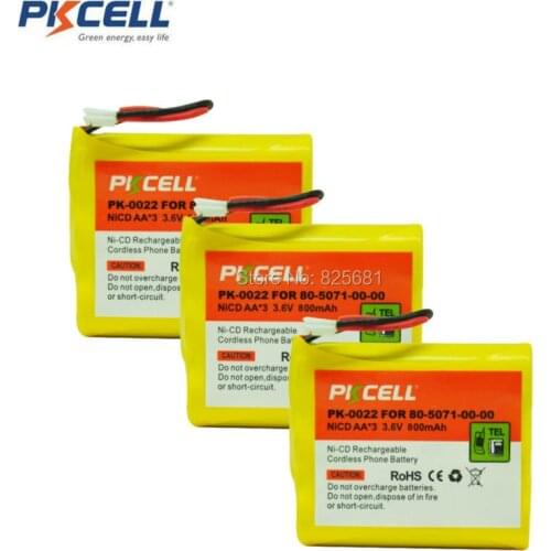 3Packs 80-5071-00-00 AA 800mAh 3.6V PK-0022 Rechargeable NI-CD Cordless Phone Battery with connector JST-HER-2P