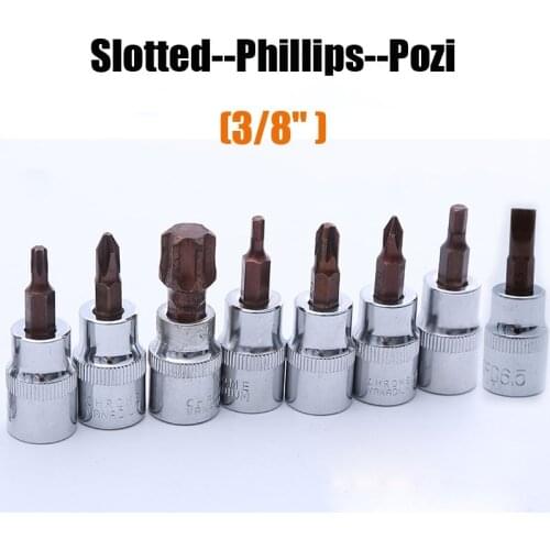 5PCS 3/8" Drive Socket Screwdriver Bits Slotted Phillips Pozi CR-V Material SocketScrewdriver 48MM Length Hand Tools