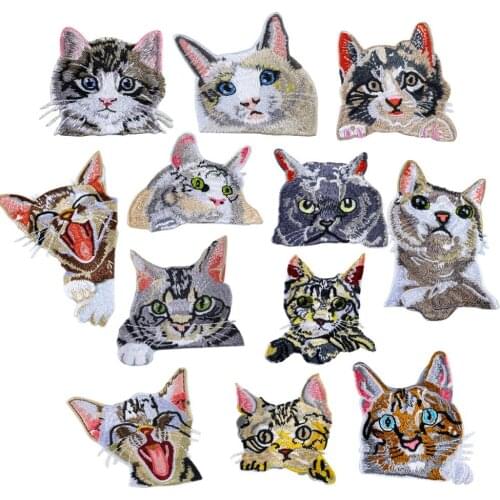 5PCS Cute Cat Patches High Quality 3D Animals Embroidery Applique for Clothes Fabric Stickers Iron on Patch Jeans Pocket Badge