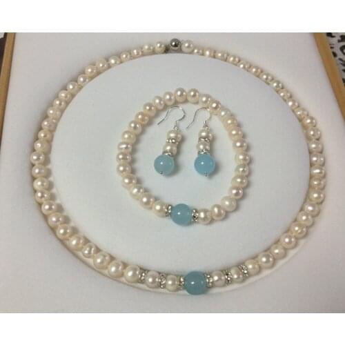 7-8MM White Akoya Cultured Pearl/Alexandrite bracelets necklace earrings set