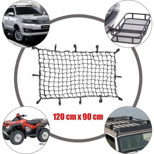 90x120cm/3'x 4' Heavy Duty Bungee Cargo Net Grid Mesh Roof Rack Net with 12 PCS ABS Hooks for Pickup Truck Bed SUV Roof Rack
