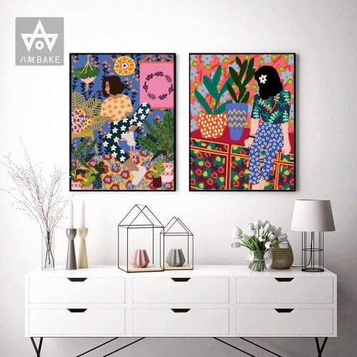 Abstract Colorful Girl Hair Flower Fashion Wall Art Canvas Painting Vintage Nordic Posters Prints Wall Pictures For Living Room