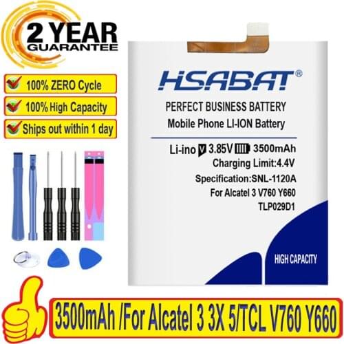 100% Original HSABAT 3500mAh TLp029D1 Battery For Alcatel 3 3X 5 For TCL V760 Y660