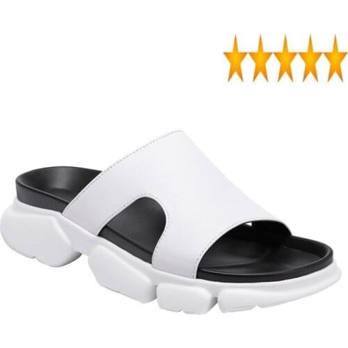Slip Summer Genuine Leather Light On Open Toe Mens Sandal Thick Bottom Increase Cowhide Slides Men Outside Casual Sandals 36-45