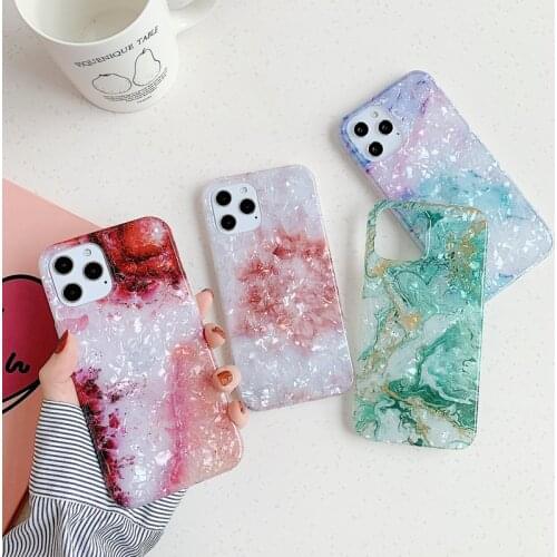 Phone Case For iPhone 12 11 Pro Max XR XS Max 7 8 Plus 12 Mini X Dream Conch Glossy Marble Soft IMD Full Body Back Cover Gift