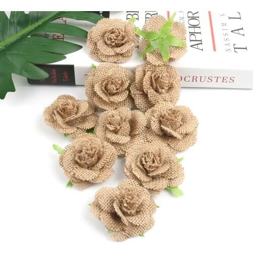 Pack of 100 6cm Handmade Natural Jute Rose Burlap Hessian Flower DIY Craft Vintage Favor Rustic Wedding Party Decor Wholesale