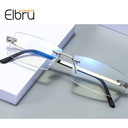 Elbru Anti Blue Light Clear Lens Reading Glasses Diamond Cut Edge Rimless Presbyopia Eyeglasses For Women Men Diopters +1.0 +4.0