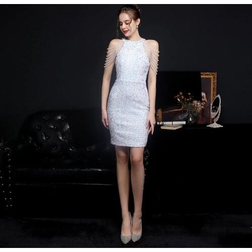 ERINBESS Vintage O-Neck Short Prom Dresses 2022 Vestido De Festa Formal Party Dress Gowns For Women Beading White Prom Dress
