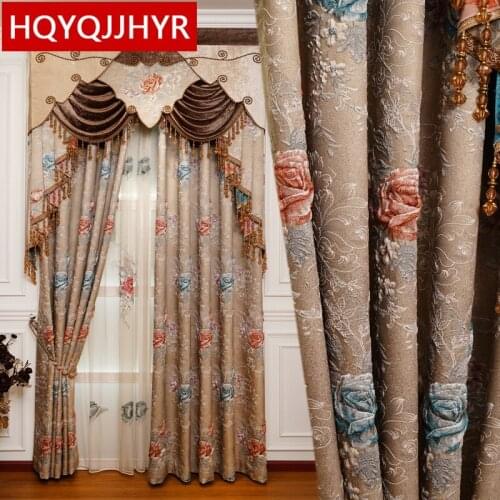 European brown luxury 3D embossed jacquard bedroom Floral curtains high quality classic decorative living room/Hotel curtain