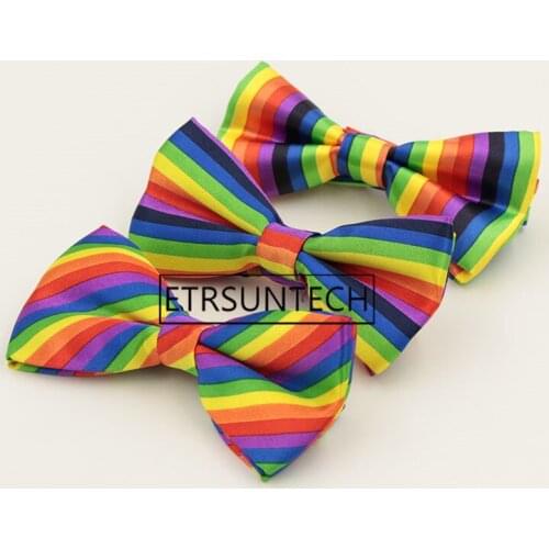 100pcs Fashion Colorful Rainbow Striped Bowties For Groom Bridesmaid Men Women Wedding Party Decoration