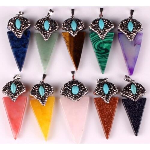 Geometric Personality Colorful Natural Stone Pendant Triangle Healing Reiki Point Crystal Gems Stones Pendant For Women And Men