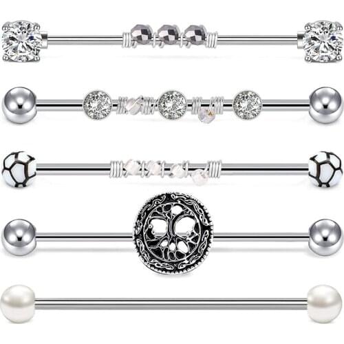 14G Industrial Barbell Earrings Bead Winding Style Vintage Style CZ Cartilage Body Piercing 38mm Industrial Piercing BarJewelry