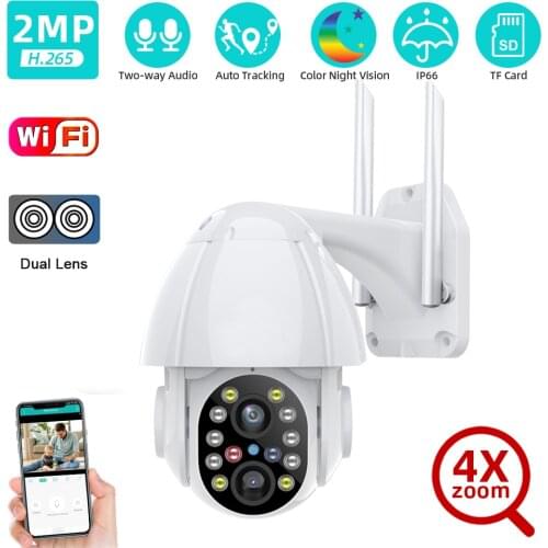 WiFi Camera 1080P HD CCTV Dual-Lens Outdoor IP Camera AI Tracking 4X Digital Zoom Home Security Wireless Dome Cameras P2P H.265