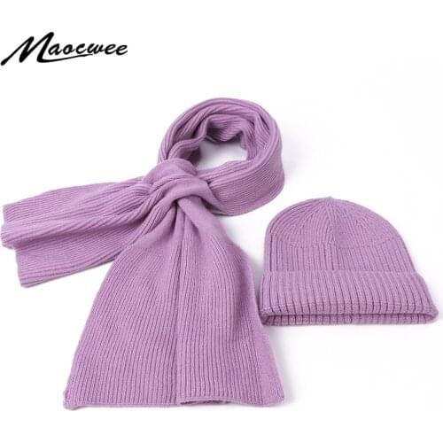 Hat Scarf Set Childrens Hat Boys Girls Hat Warm 2 Pieces Autumn Winter Beanie Knitted Skullies Crochet Winter Solid Color Set