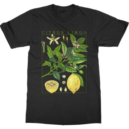 Kuakuayu HJN Lemon Plant T-Shirt Short Sleeve O-Neck Botanical Garden Print Art Botany Bloom Fruit Flower T Shirt