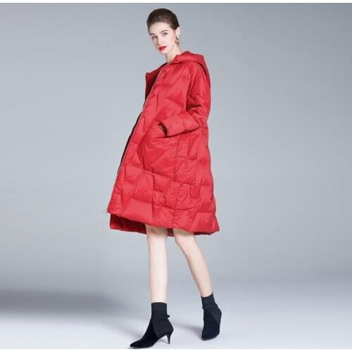 FMFSSOM Lightweight Down Jackets Women Winter Loose Warm Batwing Long Coat Female Ultra Light Down Parkas Snow Outwear