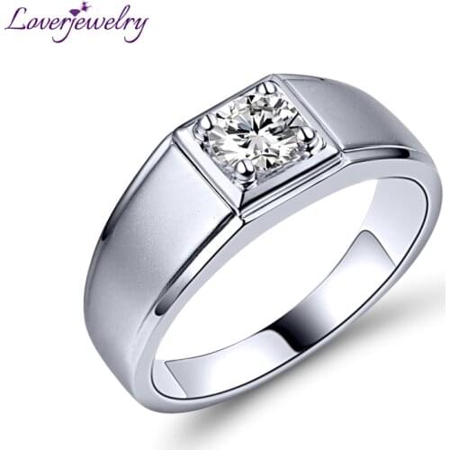 LOVERJEWELRY 2020 Men Moissanite Rings Jewelry Real 14Kt White Gold 0.5ct 1ct 2ct Moissanite Wedding Band Fathers Best Gifts