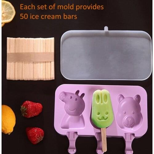 Cute Cartoon Ice Cream Mold Silicone Popsicle Mold Reusable BPA-Free Ice Pop Mold With Lids and Sticks