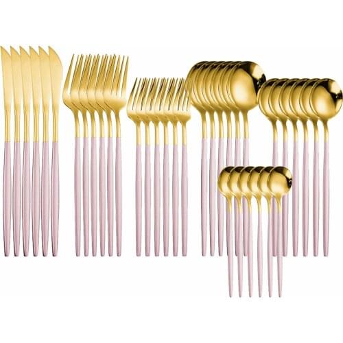 Stainless Steel Cutlery Set Forks Knives Spoons Tableware Set Gold and Pink Cutlery Utensils Reusable Dinnerware Dropshipping