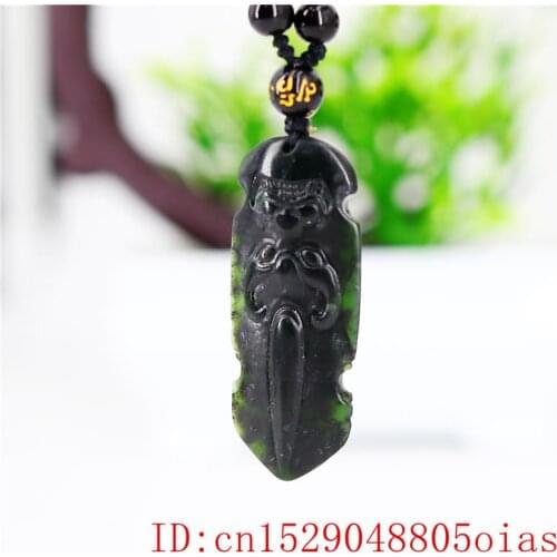 Jade Rune Pendant Necklace Carved Charm Black Green Gifts Natural Fashion Chinese Jewellery Amulet