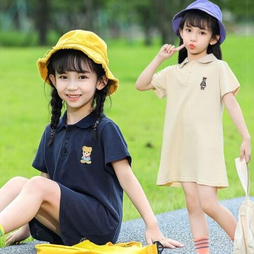 2021 Summer New Kids Clothes Girls Dress Short Sleeve Fashion Casual Polo Short Skirts Animal Dress T Shirt Teen Girls Clothing