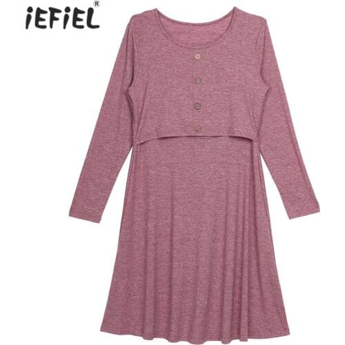 Pregnancy Breastfeeding Dress Pregnant Maternity Clothes Long Sleeve Casual Button Decor Nursing Dress Photography Baby Shower