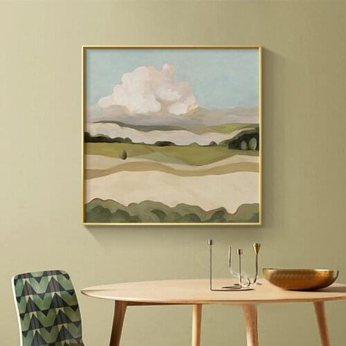 Canvas Painting Green Wilderness Landscape Modern Style Square Poster Living Room Wall Art Decorative Painting Abstract Picture