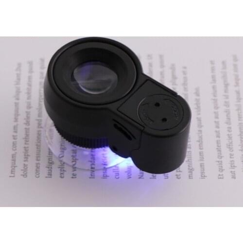 Adjustable Loupe Magnifier Jewelry Magnifying Glass 45X Loop LED Focus UV Light 3 x LR1130 Button Cell 21mm Lens Diameter