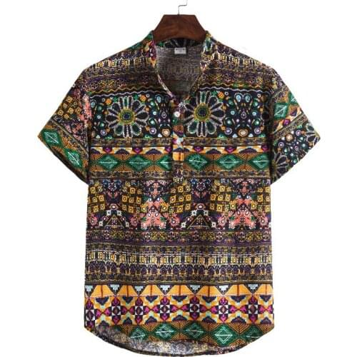 2021 Summer Shirts For Men Cardigan Short Sleeve Clothes Tops Hawaiian Flower Shirt Men Turtleneck Dress Shirt chemise homme