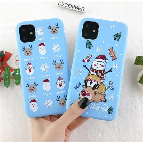 Cute Blue Christmas Deer Snowman Phone Case For iPhone 12 11 Pro Max XS Max XR X 7 8 Plus SE 2020 6s Silicone Soft Cover