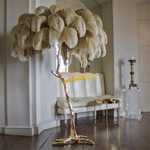 Modern Luxury Ostrich Feather Floor Lamps for Bedroom Copper Brass Gold Art Standing Lamp Home Decor Indoor Lighting Luminaire