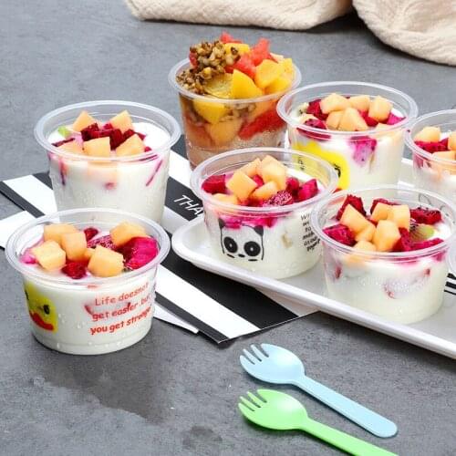 50pcs Disposable thick plastic transparent cup party favor birthday home diy cake dessert ice cream yogurt pudding cup with lid
