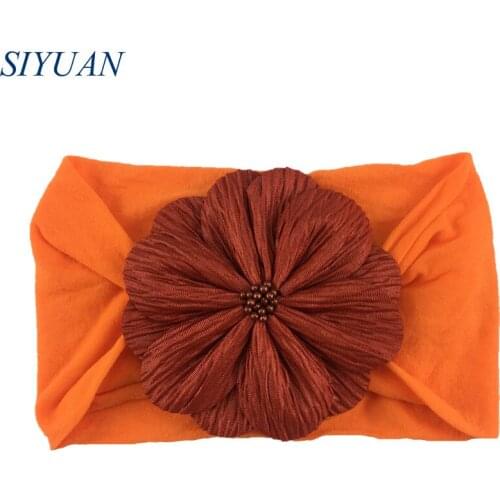 30pcs/lot Soft Ear Turban Kids Nylon Elastic Headband with 8.5cm Vintage Fabric Bellarina Flower Babe Photo Props HB097
