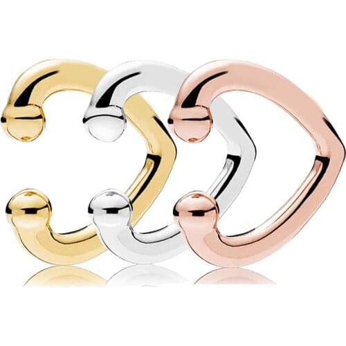 Authentic 925 Sterling Silver Earring Rose Golden Open Heart Ear Cuff Earring Studs For Women Wedding Party Gift pandora Jewelry