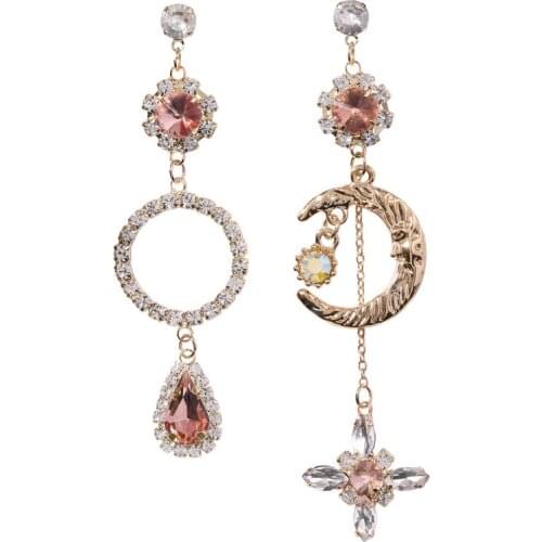 SHIFEEL 2018 New Fashion 925 sterling Retro Orange Gem Dreamy Moon Sun Cross pendant Earrings Long Pendientes For Women Jewelry