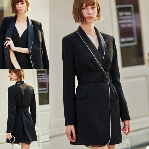 Young Girl Blazer Shawl Lapel Custom Made V Neck Long Sleeve Jacket With Belt Fashion Streetwear Daily Casual Coat
