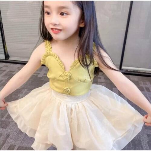 2021 Korea style girls 2 pcs set vest+skirt fashion summer girls suit 3-8t B350