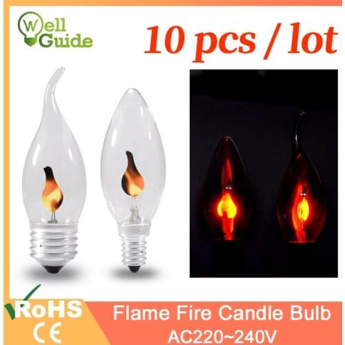 10pcs led bulb E14 E27 Edison Flicker Flame Led Candle Light AC220V 240V Retro Fire Lighting Vintage Decor Energy Saving Lamp