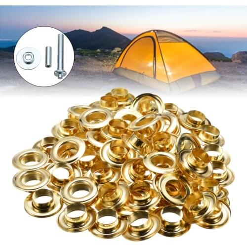 100pcs Brass Coated Tarpaulin Tent Awning Groundsheet Eyelet Inner Dia 12mm DIY 1/2'' Tarp Eyelet Grommets Repairing Tool Kit