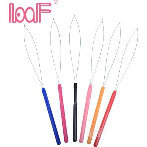 LOOF 12pcs Plastic Crochet Hook Pulling Needle Loop Threader Tool For I tip Hair Extension Micro Ring Tools 6 colors optional