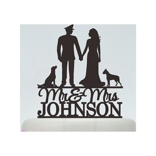 Acrylic wedding Cake Toppers police couples with dogs custom bride groom name engagement bridal shower party decorations