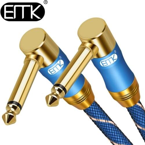 EMK Right Angle Mono 6.35mm 1/4" Cable 90 Degree 15inch Audio Cable Male to Male Guitar Effect Pedal Cables AMP Speaker 6-PCS