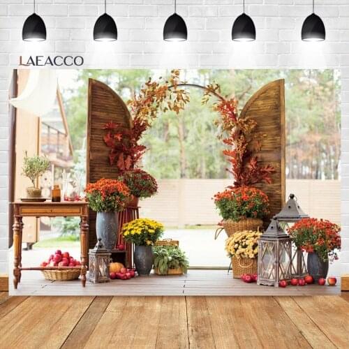 Laeacco Birthday Photophone Arch Frame Potted Plants Blossom Light Table Photography Backdrops Autumn Portrait Photo Backgrounds