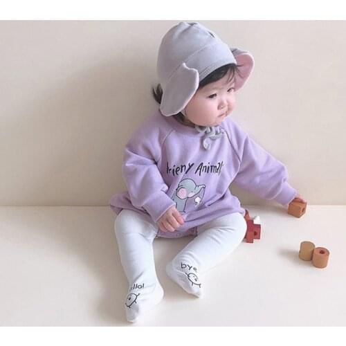 Newborn Baby Girls Cartoon Elephant Pattern Romper With Hat