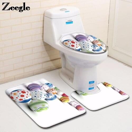 Easter Egg Printing Bathroom Carpet Rug Home Decor Toilet Mat Memory Foam Toilet Seat Cover Mat Non-slip Foot Mats for Bathroom