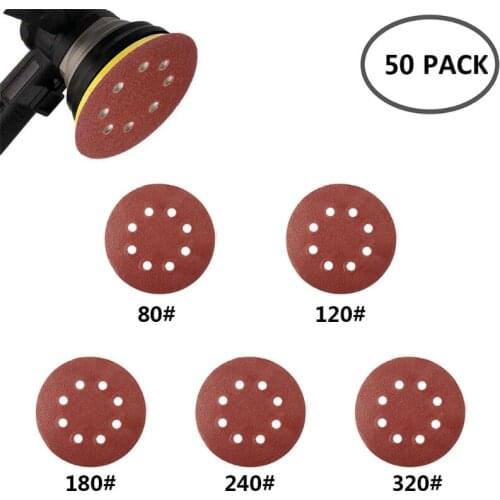 50pcs 125mm Round Shape Sanding Discs Hook Loop Sanding Paper Buffing Sheet Sandpaper 8 Hole Sander Polishing Pad Sandpaper